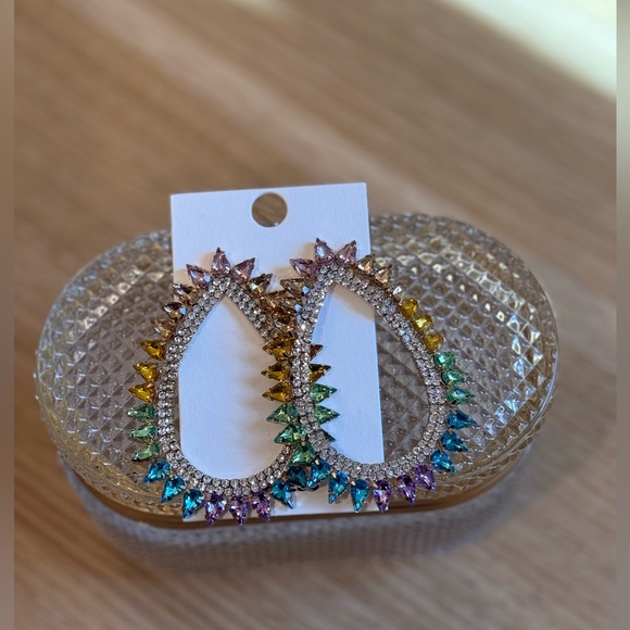 Express Rainbow Ombré Rhinestone Teardrop Earrings | Brand New With Tags - Picture 8 of 9